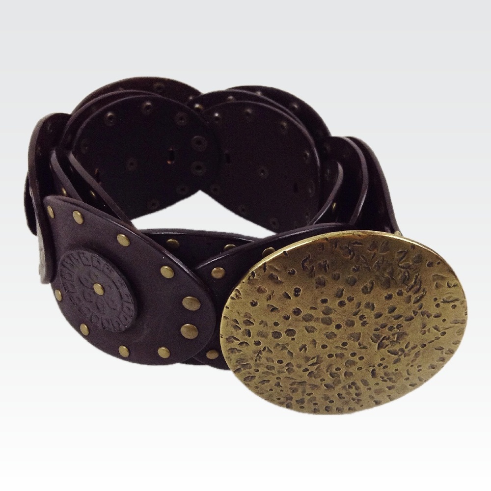 L | Brown Leather Boho Belt Antiqued Brass Buckle